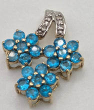 Load image into Gallery viewer, 2216: Vintage: 9ct White Gold Blue  Apatites Diamonds Floral Closer Pendant
