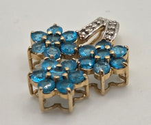 Load image into Gallery viewer, 2216: Vintage: 9ct White Gold Blue  Apatites Diamonds Floral Closer Pendant
