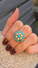 Load image into Gallery viewer, 2472 Vintage: 9ct Gold Turquoise Cultured Pearls &quot;Bombe&quot; Ring- From 1960
