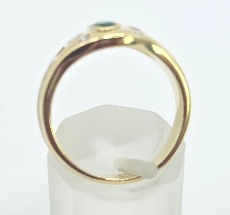 6526 Vintage: 18ct Yellow & White Gold Emerald & Diamond Art Deco Inspired Oval Dress Ring