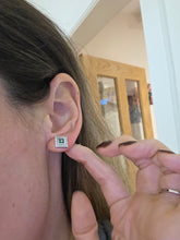 Load image into Gallery viewer, 2439  Vintage; 14ct Gold Emeralds Natural Sparkling Diamonds Art Deco Style Panel Earrings
