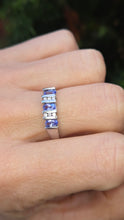 Load image into Gallery viewer, Vintage: 18ct White Gold Violet Blue Tanzanites Natural Diamonds Half-Hoop Ring
