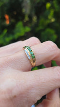 Load image into Gallery viewer, 6238 Vintage: 9ct Gold Green Diopsides Diamonds Dress/Stacker Ring

