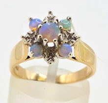 Load image into Gallery viewer, 2158: Vintage: 9ct Gold 7 White Opals Diamonds Flower Head Ring- From 1981
