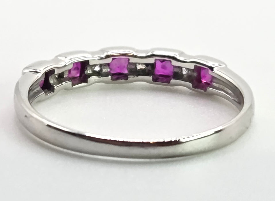 6374 Vintage: 18ct White Gold Ruby & Diamond Half Eternity Ring