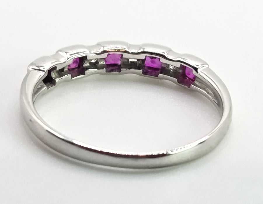 6374 Vintage: 18ct White Gold Ruby & Diamond Half Eternity Ring