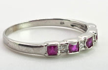 Load image into Gallery viewer, 2410: Vintage 18ct Whit Gold Rubies Diamonds Stacker/ Half- Eternity Ring
