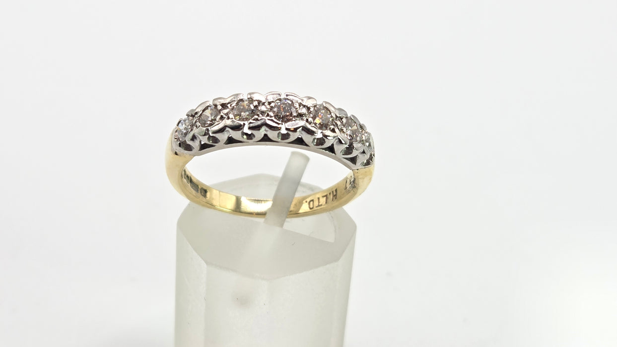 2034: Vintage: 18ct Gold 7 Diamonds Half Hoop Ring-From 1977