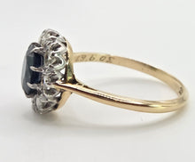 Load image into Gallery viewer, 2142: Vintage 18ct Gold  Platinum French Blue Sapphire Diamonds Halo Ring- From 1967
