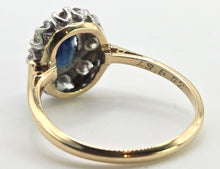 Load image into Gallery viewer, 2142: Vintage 18ct Gold  Platinum French Blue Sapphire Diamonds Halo Ring- From 1967
