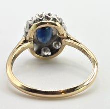 Load image into Gallery viewer, 2142: Vintage 18ct Gold  Platinum French Blue Sapphire Diamonds Halo Ring- From 1967
