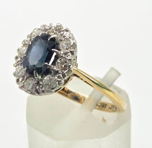 Load image into Gallery viewer, 2142: Vintage 18ct Gold  Platinum French Blue Sapphire Diamonds Halo Ring- From 1967
