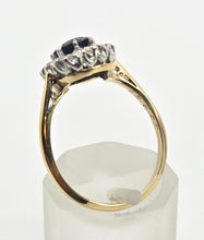 Load image into Gallery viewer, 2142: Vintage 18ct Gold  Platinum French Blue Sapphire Diamonds Halo Ring- From 1967
