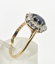 Load image into Gallery viewer, 2142: Vintage 18ct Gold  Platinum French Blue Sapphire Diamonds Halo Ring- From 1967
