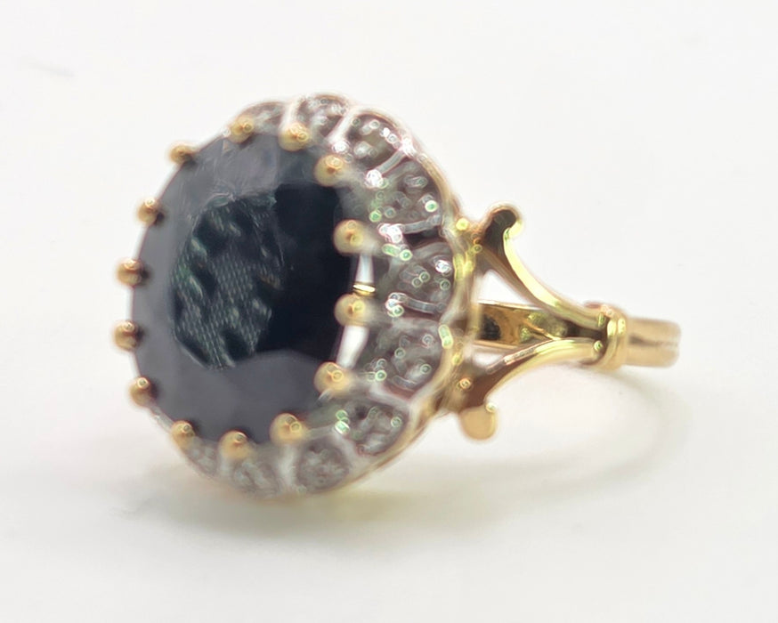 Vintage: 9ct Gold Blue Sapphire & Diamond Diana Style Cluster Ring
