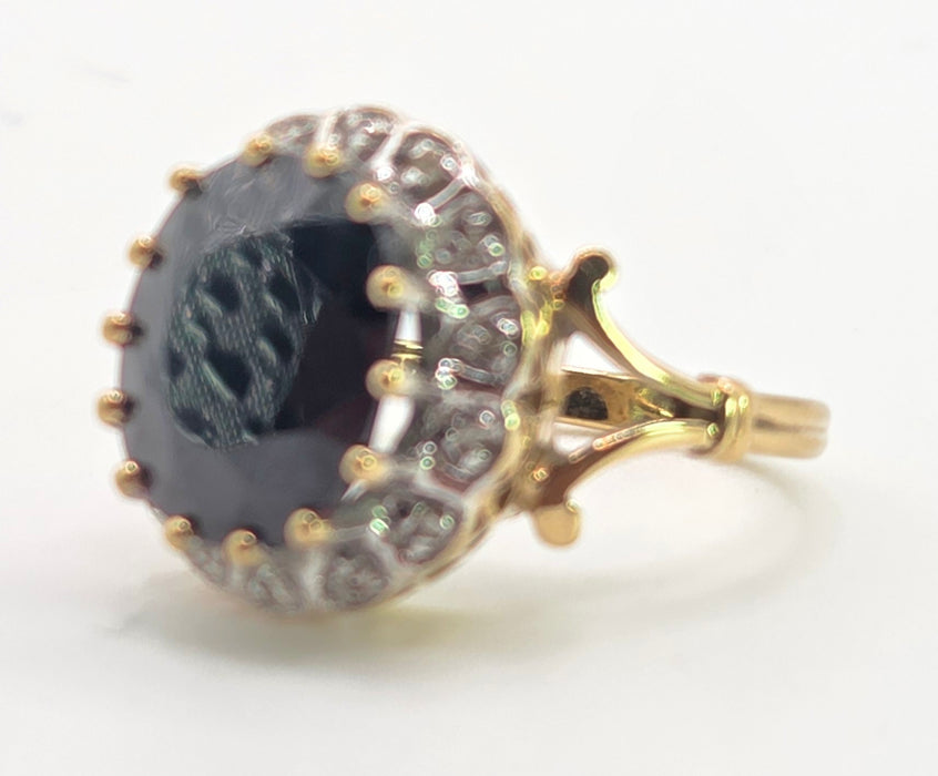 Vintage: 9ct Gold Blue Sapphire & Diamond Diana Style Cluster Ring