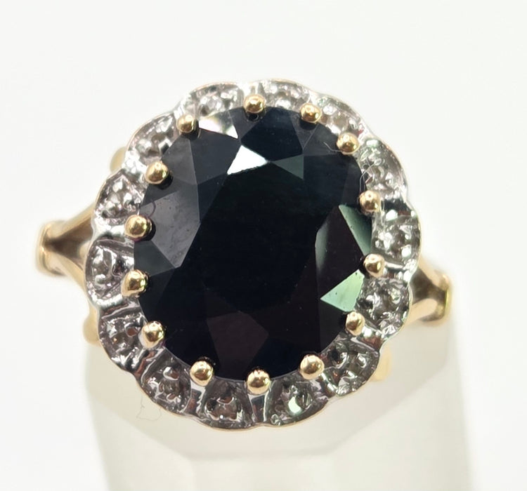 Vintage: 9ct Gold Blue Sapphire & Diamond Diana Style Cluster Ring