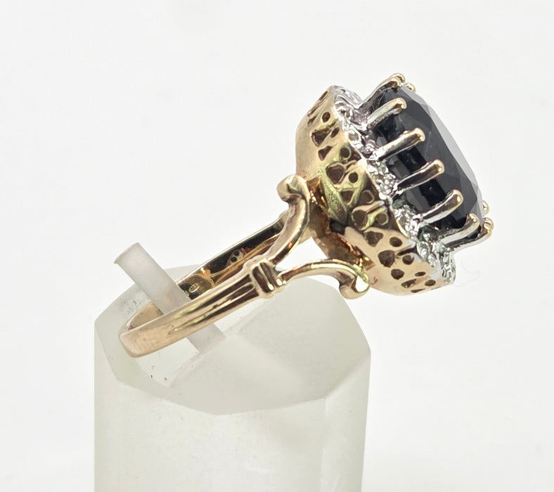 Vintage: 9ct Gold Blue Sapphire & Diamond Diana Style Cluster Ring