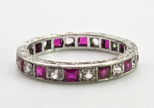 Load image into Gallery viewer, 2569: Vintage &amp; Rare 9ct White Gold Rubies Spinels Full Eternity Ring- From 1963
