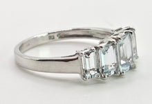 Load image into Gallery viewer, 2598: Vintage 9ct white Gold 5 emerald Cut Blue Aquamarines Ring
