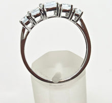 Load image into Gallery viewer, 2598: Vintage 9ct white Gold 5 emerald Cut Blue Aquamarines Ring
