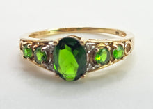Load image into Gallery viewer, 2600: Vintage 9ct Gold Green Garnets Diamonds Dress Ring
