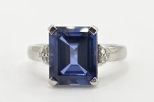 Load image into Gallery viewer, 2607 Vintage: 9ct White Gold Emerald Cut French Blue Sapphire Diamonds Ring
