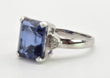 Load image into Gallery viewer, 2607 Vintage: 9ct White Gold Emerald Cut French Blue Sapphire Diamonds Ring
