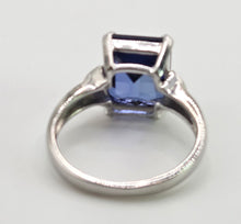 Load image into Gallery viewer, 2607 Vintage: 9ct White Gold Emerald Cut French Blue Sapphire Diamonds Ring
