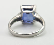 Load image into Gallery viewer, 2607 Vintage: 9ct White Gold Emerald Cut French Blue Sapphire Diamonds Ring
