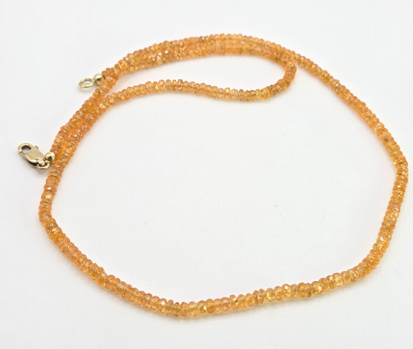 2610: Vintage: 9ct Gold Orange Garnets (Spessartites) Beaded Necklace