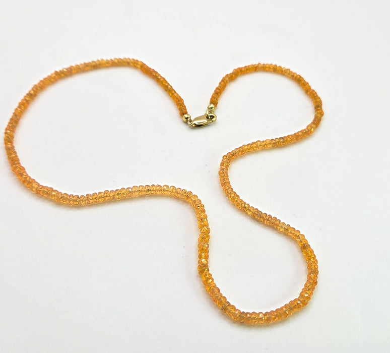 2610: Vintage: 9ct Gold Orange Garnets (Spessartites) Beaded Necklace