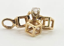 Load image into Gallery viewer, 0610: Vintage 14ct Gold Round Full Cut Diamond "Cubist" Pendant
