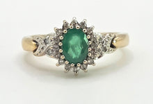 Load image into Gallery viewer, 0617: Vintage: 9ct Gold Art Deco Style Emerald 18 Diamonds Cluster Ring
