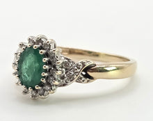 Load image into Gallery viewer, 0617: Vintage: 9ct Gold Art Deco Style Emerald 18 Diamonds Cluster Ring
