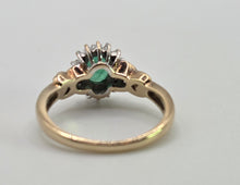 Load image into Gallery viewer, 0617: Vintage: 9ct Gold Art Deco Style Emerald 18 Diamonds Cluster Ring

