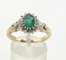 Load image into Gallery viewer, 0617: Vintage: 9ct Gold Art Deco Style Emerald 18 Diamonds Cluster Ring
