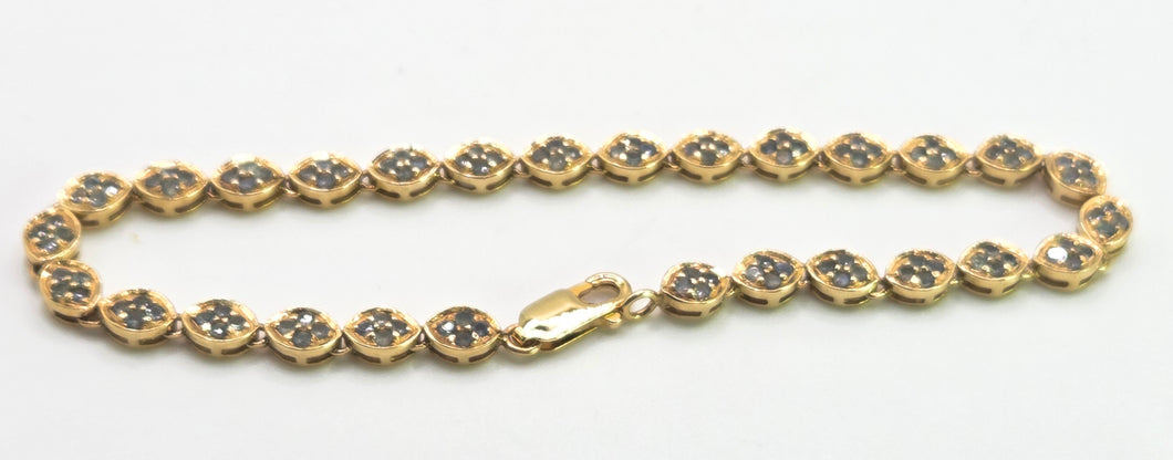 0623: Vintage 9ct Gold Blue & Green Topaz Link Bracelet