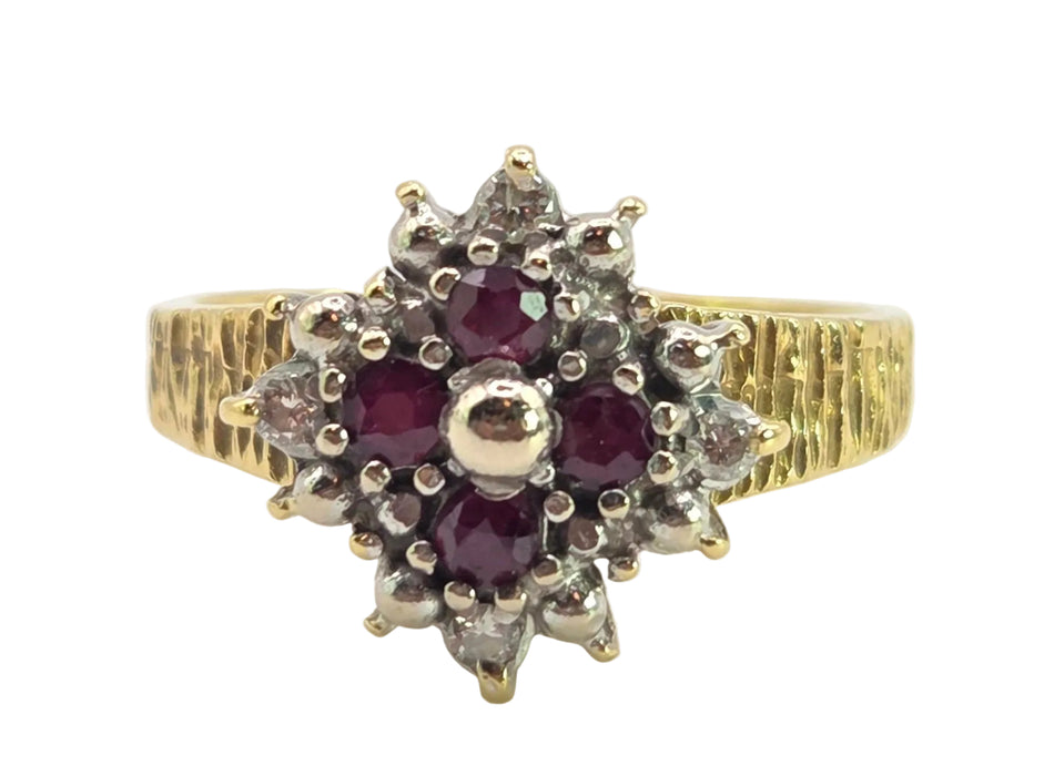 Vintage: 18ct Gold Ruby & Diamond Cluster Ring — From 1977