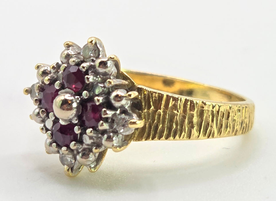 Vintage: 18ct Gold Ruby & Diamond Cluster Ring — From 1977