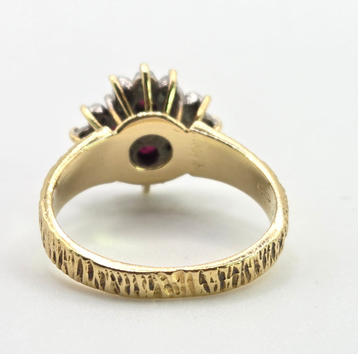 Vintage: 18ct Gold Ruby & Diamond Cluster Ring — From 1977