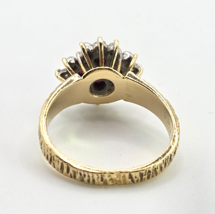 Vintage: 18ct Gold Ruby & Diamond Cluster Ring — From 1977