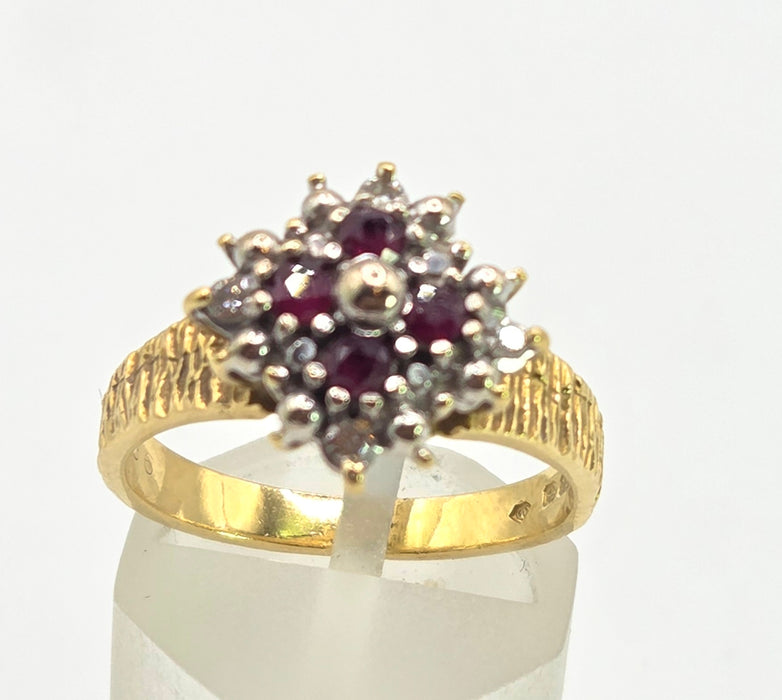 Vintage: 18ct Gold Ruby & Diamond Cluster Ring — From 1977