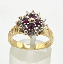 Load image into Gallery viewer, 0628: Vintage 18ct Gold Rubies Diamonds Geometric Set Ring - From 1977
