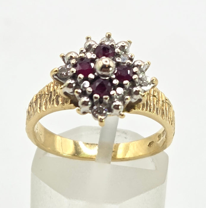 Vintage: 18ct Gold Ruby & Diamond Cluster Ring — From 1977