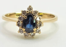 Load image into Gallery viewer, 0632: Vintage 18ct Gold Cornflower Blue Sapphire Diamonds Cluster Ring
