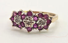 Load image into Gallery viewer, 2591: Vintage 9ct Gold 17 Rubies Natural Diamonds Flower Head Ring

