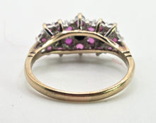 Load image into Gallery viewer, 2591: Vintage 9ct Gold 17 Rubies Natural Diamonds Flower Head Ring
