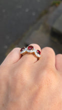 Load image into Gallery viewer, 6345  Vintage: 9ct Gold Garnets Diamonds Trilogy Ring
