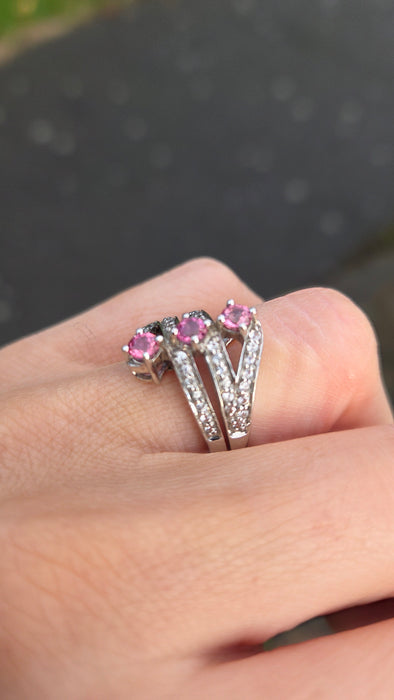 2505 Vintage: 9ct White Gold Pink & White Sapphires Statement Ring